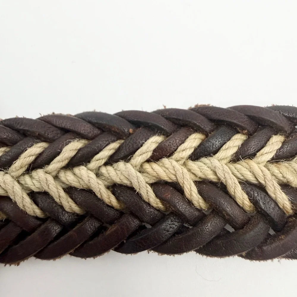 Brighton Mens 32 Braided Leather Rope Belt Brown Tan Woven Brass Buckle 91007